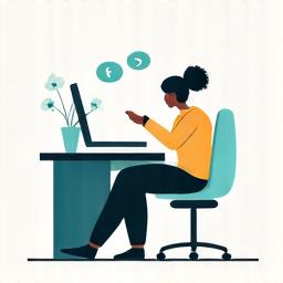 Conceptual image of a mindful movement break in an office setting, with a person stretching gently at their desk, illustrating quick stress relief.