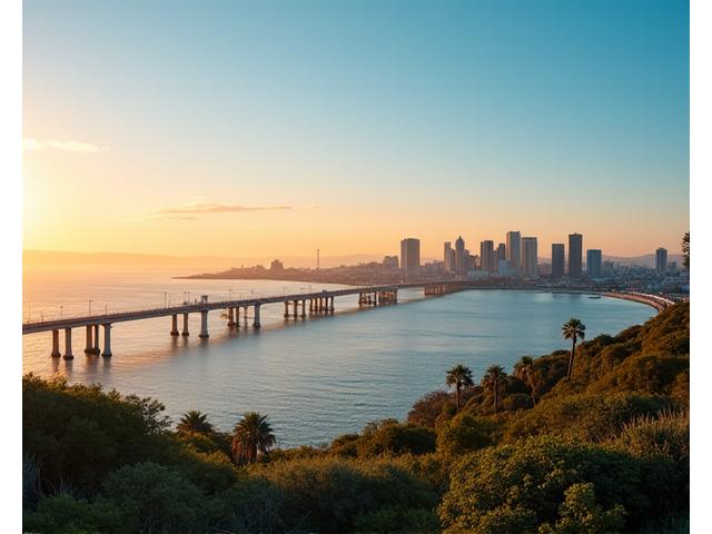 Panoramic view of the vibrant San Diego skyline at sunset, with coastal elements, symbolizing local presence and community in a modern, aspirational light.
